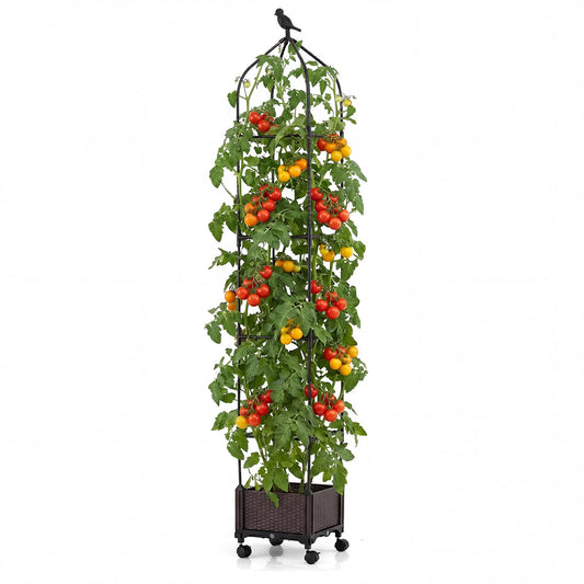 Raised Garden Bed Planter Box with Obelisk Trellis 200 cm-Black