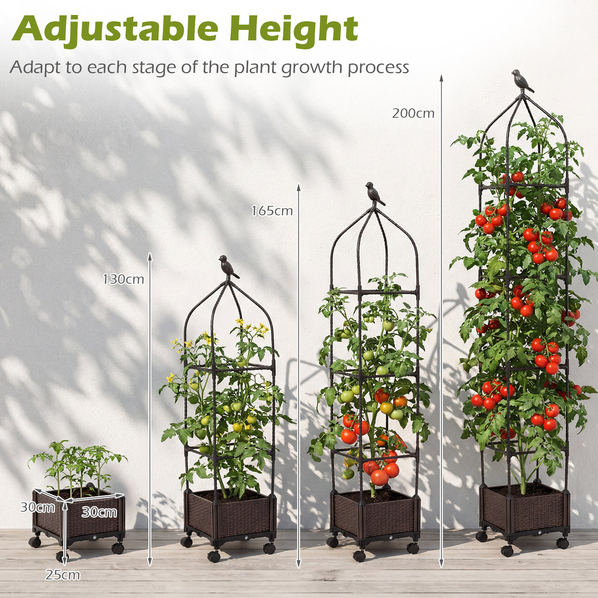 Raised Garden Bed Planter Box with Obelisk Trellis 200 cm-Black
