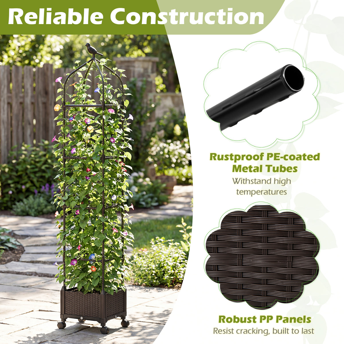 Raised Garden Bed Planter Box with Obelisk Trellis 200 cm-Black