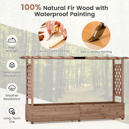 Raised Garden Bed with 2-Sided Trellis and Hanging Roof-Rustic Brown