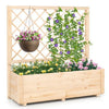 Raised Garden Bed with Lattice Trellis Wooden Elevated Planter-Natural