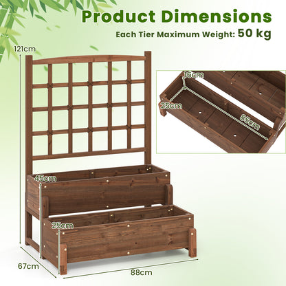 Raised Garden Bed with Lattice Trellis and Drainage Holes-Rustic Brown
