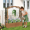 Raised Garden Bed with Trellis Solid Wood Planter with Hanging Roof-Brown