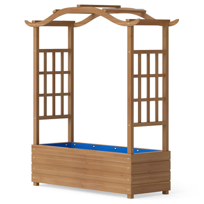 Raised Garden Bed with Trellis Solid Wood Planter with Hanging Roof-Brown