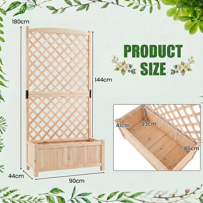 Raised Garden Bed with Trellis Wood Planter Box with Diamond Lattice Trellis-Natural