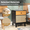 Rattan Nightstand Set of 2 with Storage Drawer and Cabinet-Black