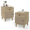 Rattan Nightstand Set of 2 with Storage Drawer and Cabinet-Natural