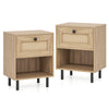 Rattan Nightstand with Drawer and Open Storage Shelf for Living Room Set of 2-Natural
