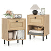 Rattan Nightstand with Drawer and Open Storage Shelf for Living Room Set of 2-Natural
