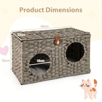 Rattan Pets Set with Cat Bed Cat House and Dog House