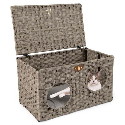 Rattan Pets Set with Cat Bed Cat House and Dog House