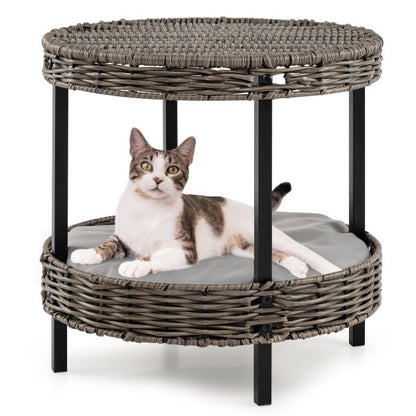 Rattan Pets Set with Cat Bed Cat House and Dog House