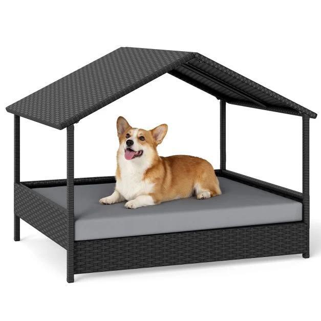 Rattan Pets Set with Cat Bed Cat House and Dog House