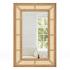 Rattan Wall Mirror Bohemian Rectangular Decorative Mirror with Wooden Frame-Natural