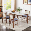 Rattan Dining Chair Set of 2 with Rubber Wood Frame and Linen Fabric Padded-Walnut