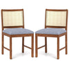 Rattan Dining Chair Set of 2 with Rubber Wood Frame and Linen Fabric Padded-Walnut