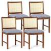 Rattan Dining Chair Set of 2 with Rubber Wood Frame and Linen Fabric Padded-Walnut