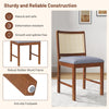 Rattan Dining Chair Set of 2 with Rubber Wood Frame and Linen Fabric Padded-Walnut