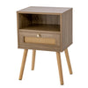 Rattan Nightstand Set of 1 with Rattan Drawer and Open Shelf-Natural