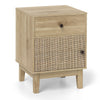 Rattan Nightstand with Storage Drawer and Cabinet-Natural