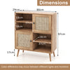 Rattan Sideboard Buffet Cabinet with 4 Cubbies and 2 Rattan-decorated Doors-Brown