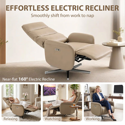 HOMCOM Power Recliner Chair, Swivel Electric Reclining Chair with Type C+USB, Recliner Armchair with Footrest, Brown