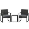 Outsunny Rattan Bistro Set, 3 Piece Garden Furniture Set with Glass Top Table and Cushions, Light Grey