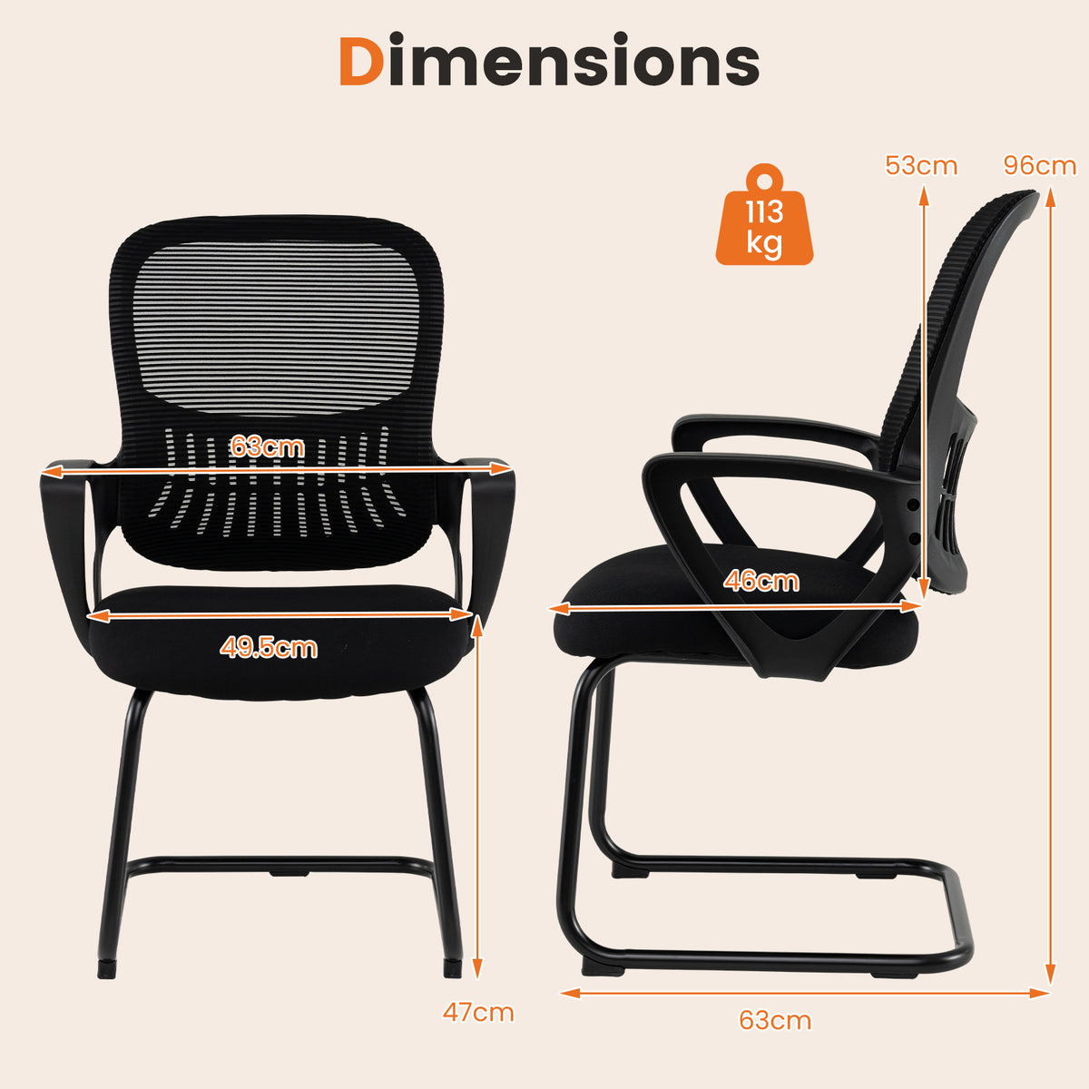Reception Chairs Set of 2 with Breathable Mesh Back-Black