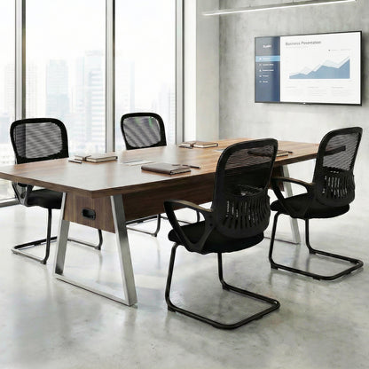 Reception Chairs Set of 4 with Breathable Mesh Back Storage-Black