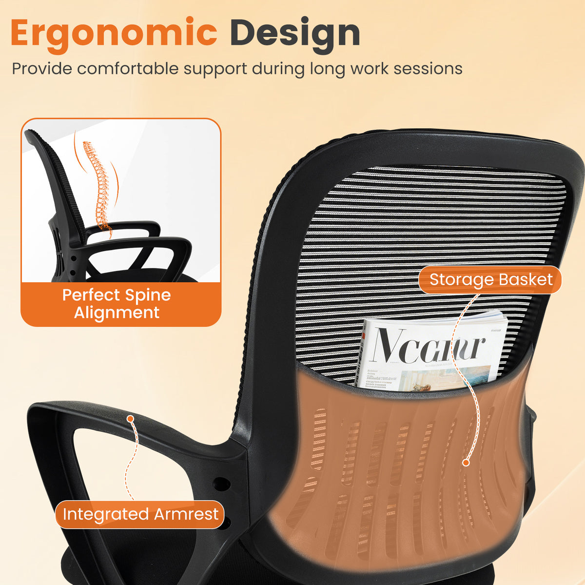 Reception Chairs Set of 4 with Breathable Mesh Back Storage-Black