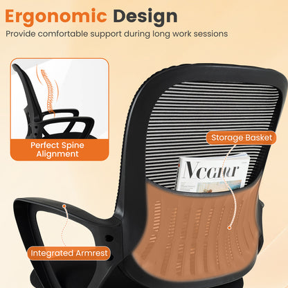 Reception Chairs Set of 4 with Breathable Mesh Back Storage-Black
