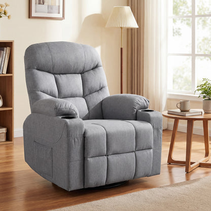 Recliner Chair with Massage and Heat Nursery Rocking Chair with 360° Swivel Function-Grey