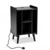Record Player Stand with 4 Open Shelves Power Outlet USB Charging Port-Black