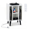 Record Player Stand with 4 Open Shelves Power Outlet USB Charging Port-White