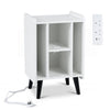 Record Player Stand with 4 Open Shelves Power Outlet USB Charging Port-White