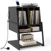 Record Player Stand with Charging Station Turntable Stand with Vinyl Storage Holder-Black