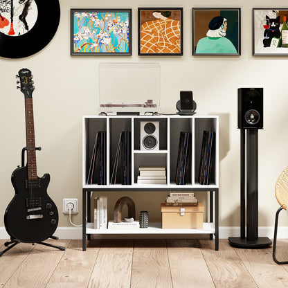 Record Player Stand with Charging Station for Living Room-White
