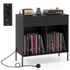 Record Player Stand with Power Outlets and Drawers for Living Room-Black