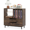 Record Player Stand Mid Century Turntable Stand with Open Compartment-Brown