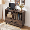 Record Player Stand Mid Century Turntable Stand with Open Compartment-Brown