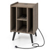Record Player Stand with 4 Open Shelves Power Outlet USB Charging Port-Oak