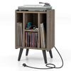 Record Player Stand with 4 Open Shelves Power Outlet USB Charging Port-Oak