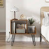 Record Player Stand with Power Outlet and Removable Dividers-Rustic Brown