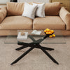 Rectangle Glass Coffee Table with Tempered Glass Top and Metal Tubular Legs-Black
