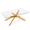 Rectangle Glass Coffee Table with Tempered Glass Top and Metal Tubular Legs-Golden