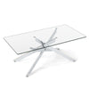 Rectangle Glass Coffee Table with Tempered Glass Top and Metal Tubular Legs-Silver