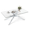 Rectangle Glass Coffee Table with Tempered Glass Top and Metal Tubular Legs-Silver