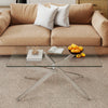 Rectangle Glass Coffee Table with Tempered Glass Top and Metal Tubular Legs-Silver