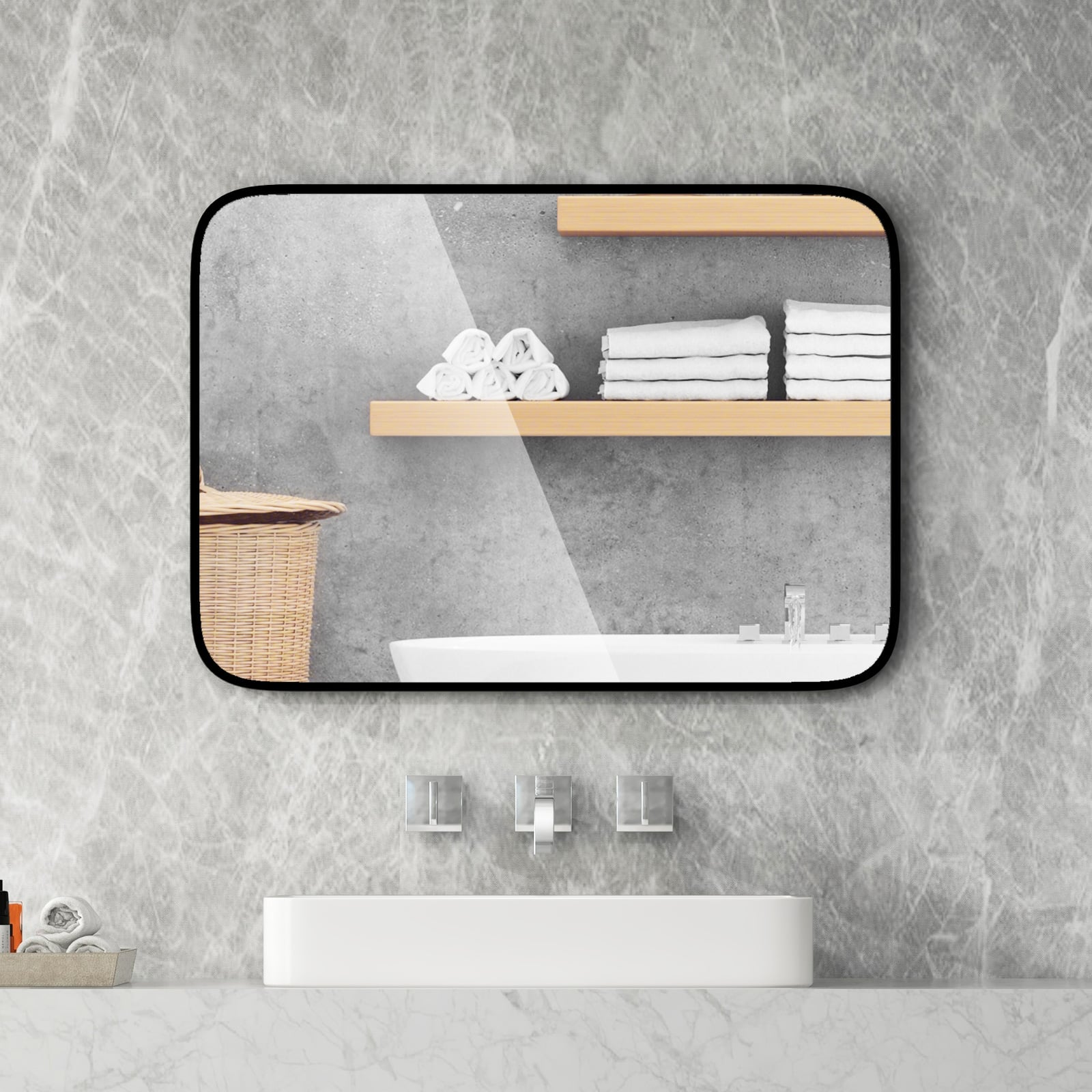 Rectangle Bathroom Mirror with Shatter-Proof Film and Expansion Screws