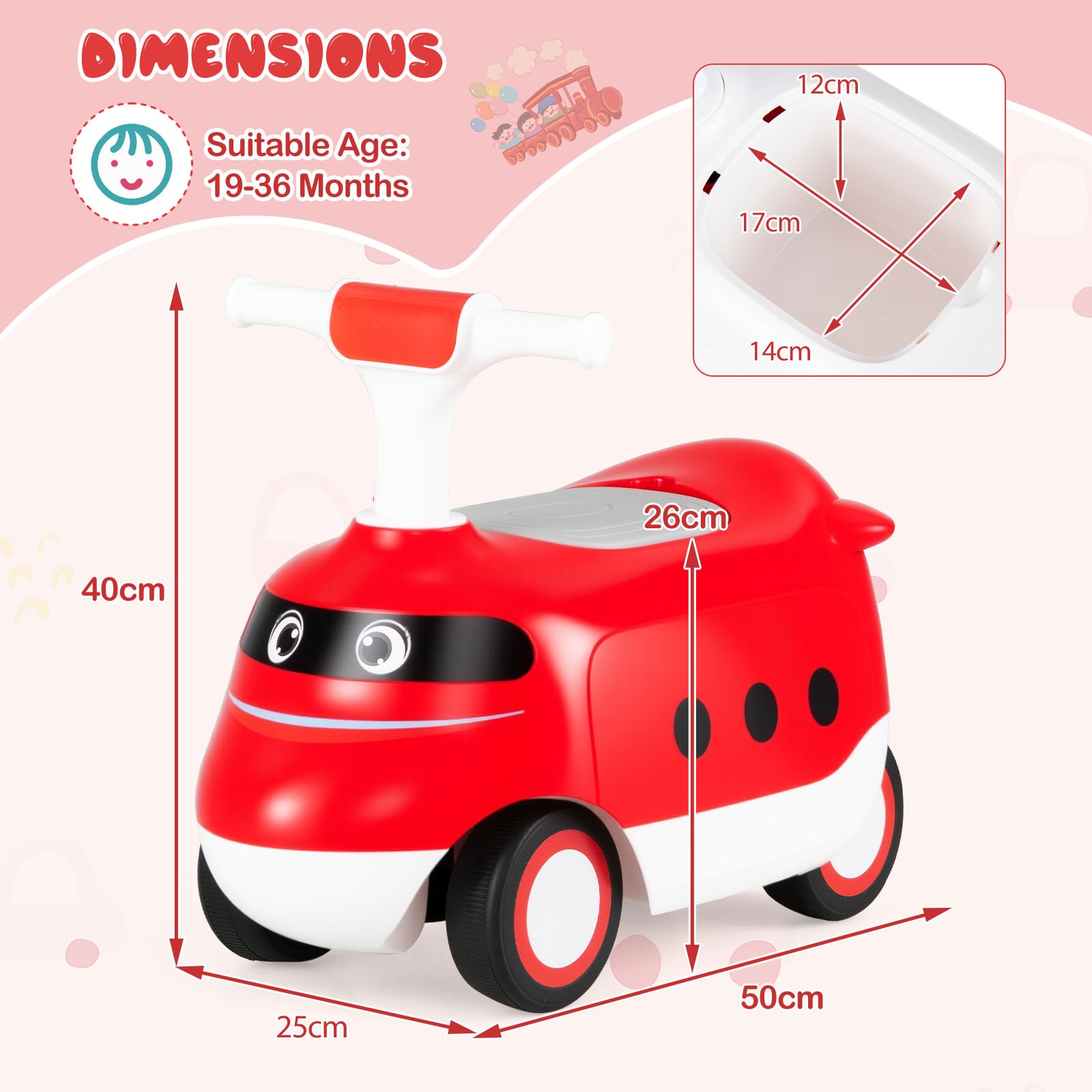 Ride on Push Car for Toddlers Sit to Stand Car with Horn and Storage-Red